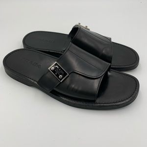 PRADA BLACK SLIDE SANDALS, MEN'S SIZE 10-11.5
